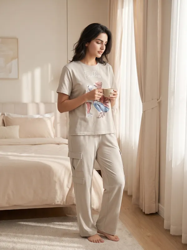 Fasense_Women's_"Endless_Love"_Tencel_Modal_Lycra_Night_Suit_-_Heart_Print_Romantic_Sleepwear