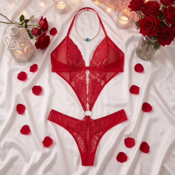 Sultry_Halter_Neck_Power_Net_Lace_Lingerie_-_High-Cut_Cutout_Bodysuit_with_O-Ring_Accent