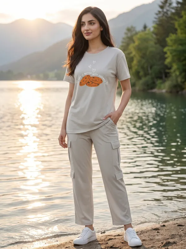 Fasense_Women's_"Cookies"_Tencel_Modal_Lycra_Oversized_Tshirt_and_Cargo_Set_-_Fun_Foodie_Night_Suit