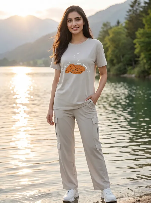 Fasense_Women's_"Cookies"_Tencel_Modal_Lycra_Oversized_Tshirt_and_Cargo_Set_-_Fun_Foodie_Night_Suit