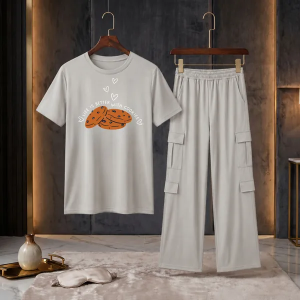 Fasense_Women's_"Cookies"_Tencel_Modal_Lycra_Oversized_Tshirt_and_Cargo_Set_-_Fun_Foodie_Night_Suit