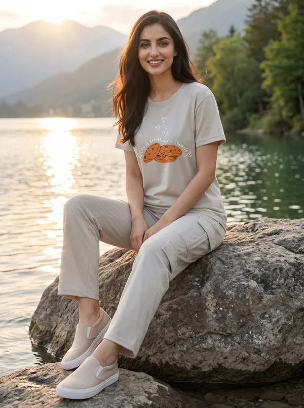 Fasense_Women's_"Cookies"_Tencel_Modal_Lycra_Oversized_Tshirt_and_Cargo_Set_-_Fun_Foodie_Night_Suit
