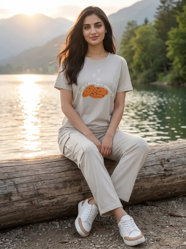 Fasense_Women's_"Cookies"_Tencel_Modal_Lycra_Oversized_Tshirt_and_Cargo_Set_-_Fun_Foodie_Night_Suit