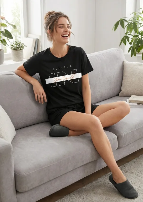 Fasense_Women's_Ultra-Soft_Tencel_Modal_Night_Suit_-_"Believe_In_Yourself"_Motivational_Top_and_Shorts_Set_with_Side_Pockets