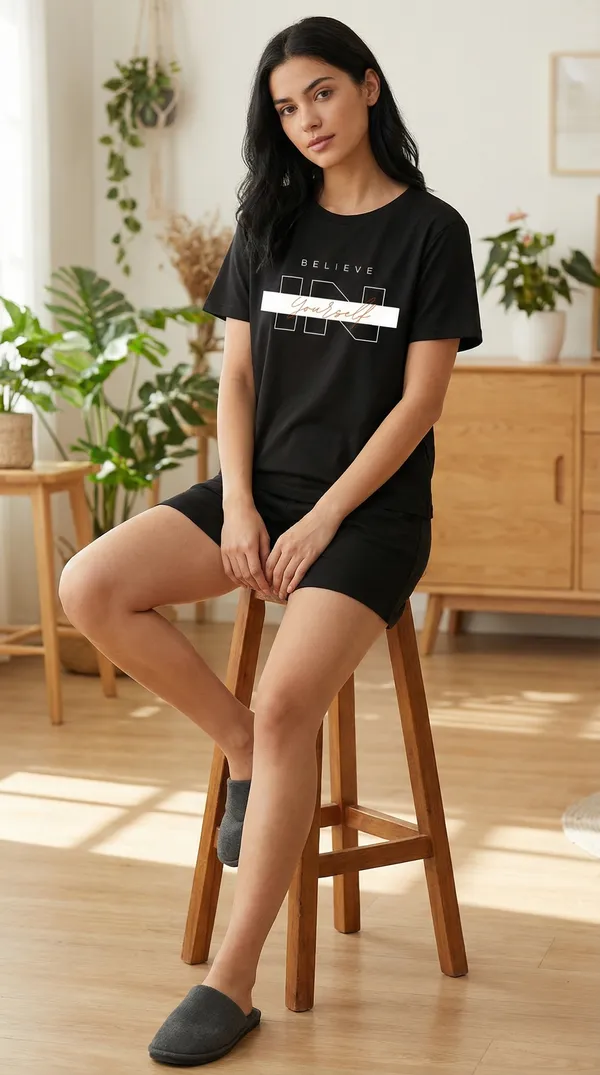 Fasense_Women's_Ultra-Soft_Tencel_Modal_Night_Suit_-_"Believe_In_Yourself"_Motivational_Top_and_Shorts_Set_with_Side_Pockets