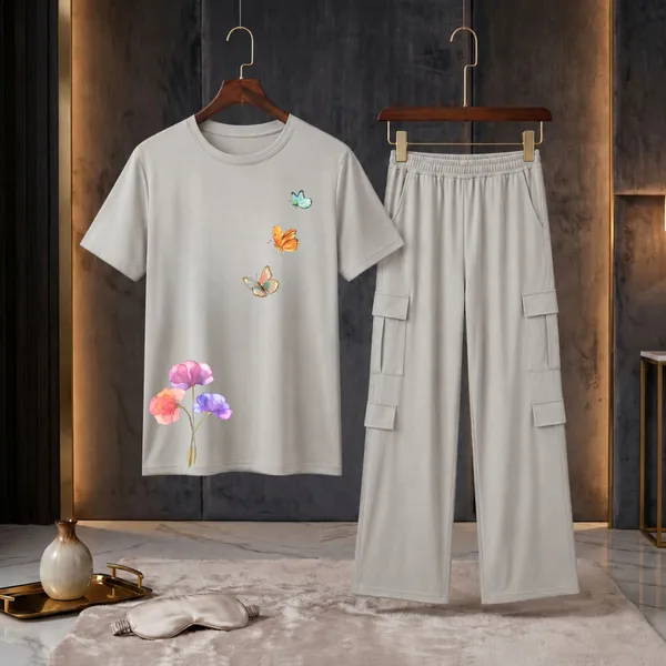 Fasense_Women's_"Butterfly_Blossom"_Tencel_Modal_Lycra_Night_Suit_-_Floral_Graphic_Pyjama_Set