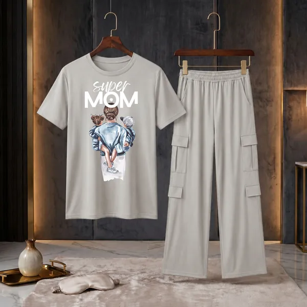 Fasense_Women's_"Super_MOM"_Tencel_Modal_Lycra_Oversized_Tshirt_and_Cargo_Set_-_Super_Soft_Night_Suit