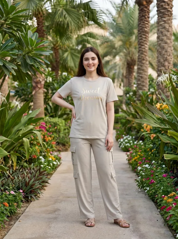 Fasense_Women's_"Sweet_Dreams"_Tencel_Modal_Lycra_Oversized_Tshirt_and_Cargo_Set_-_Premium_Sleepwear_Set