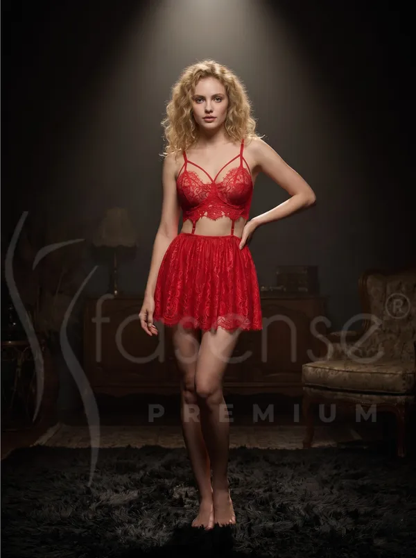 Criss-Cross_Strap_Bralette_&_Mini_Skirt,_Sensual_Red_Sheer_Lace_Babydoll_Dress