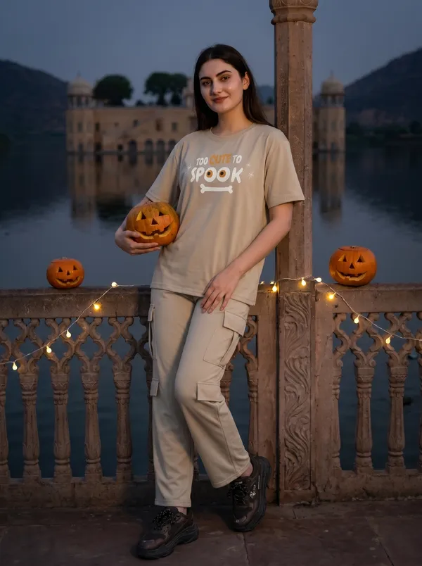 Fasense_Women's_"Too_Cute_To_Spook"_Graphic_Co-ords_Set_-_Tencel_Super_Soft_Modal_Lycra_Top_and_Cargo_Set