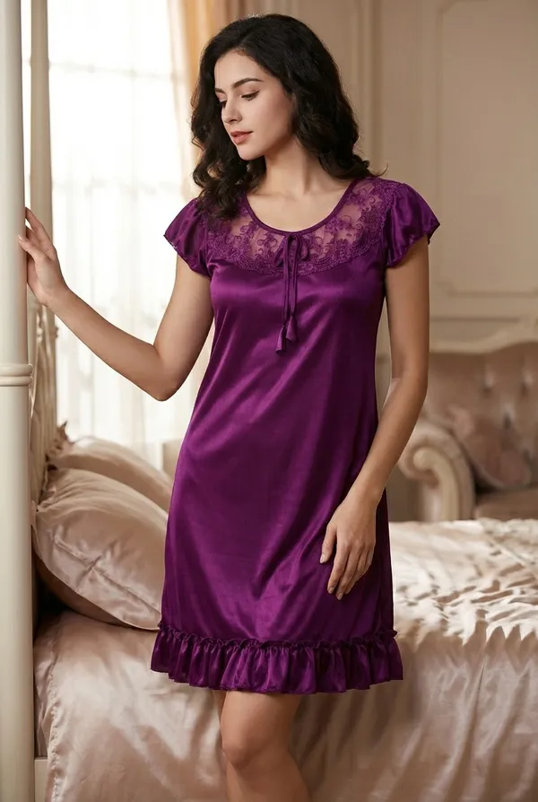 Women's_Satin_Nightgown_-Floral_Lace_Bodice_and_Ruffle_Hem_Cap_Sleeve_Sleepwear
