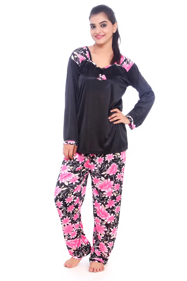 Women's_Black_Satin_Full_Sleeve_Nightwear_Set_-_Floral_Print_Top_and_Pyjama_Lounge_Set