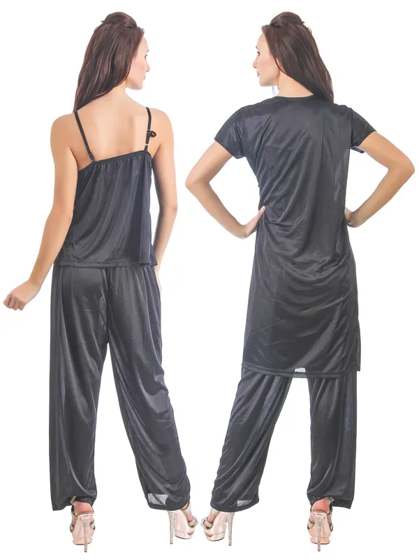 3-Piece_Black_Satin_Sleepwear_Set_-_Lace_Trim_Camisole_Top,_Full_Length_Pyjamas,_and_Matching_Tie-Front_Robe