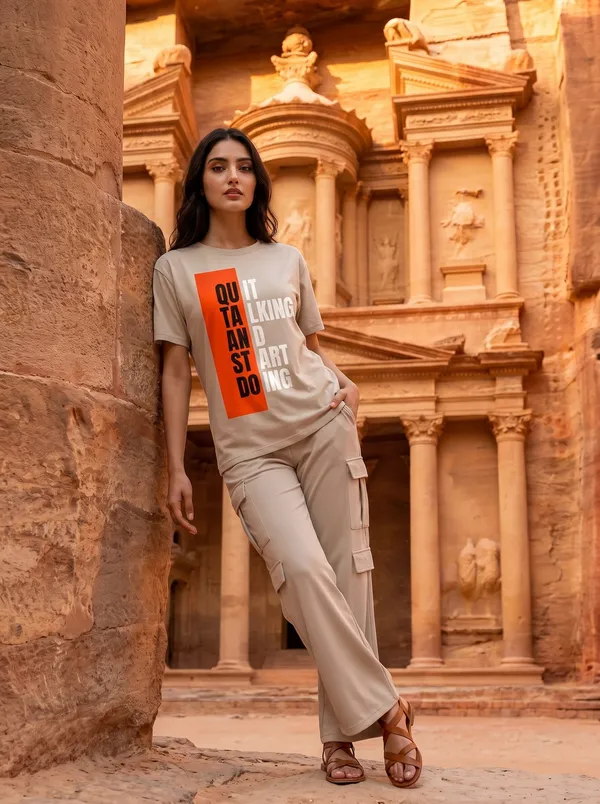 Fasense_Women's_"Start_Doing"_Tencel_Modal_Lycra_Oversized_Tshirt_and_Cargo_Set_-_Motivational_Night_Suit