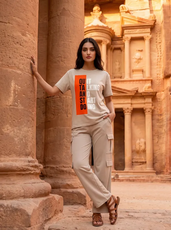 Fasense_Women's_"Start_Doing"_Tencel_Modal_Lycra_Oversized_Tshirt_and_Cargo_Set_-_Motivational_Night_Suit
