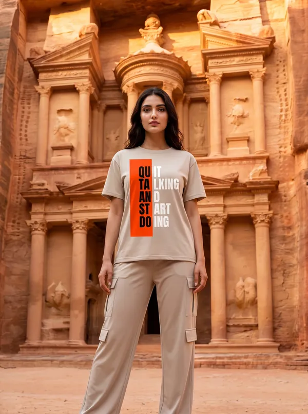 Fasense_Women's_"Start_Doing"_Tencel_Modal_Lycra_Oversized_Tshirt_and_Cargo_Set_-_Motivational_Night_Suit