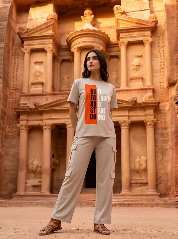 Fasense_Women's_"Start_Doing"_Tencel_Modal_Lycra_Oversized_Tshirt_and_Cargo_Set_-_Motivational_Night_Suit