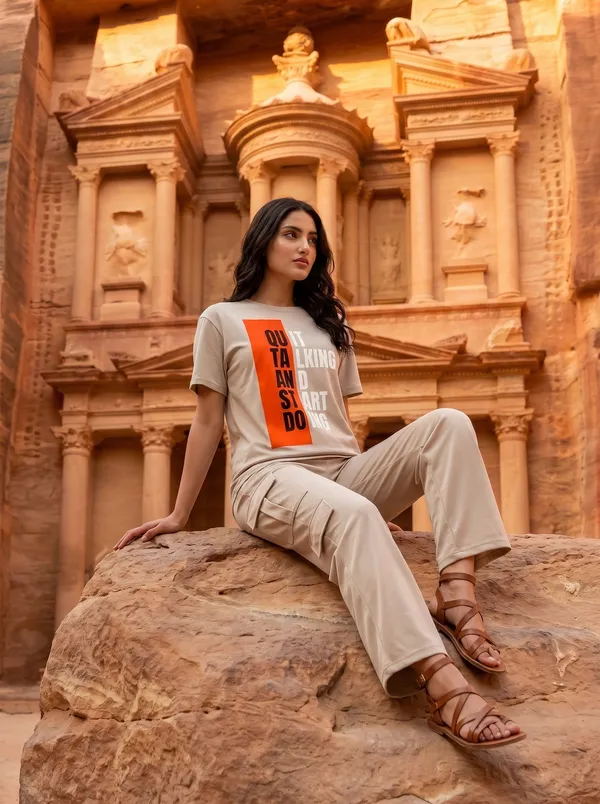 Fasense_Women's_"Start_Doing"_Tencel_Modal_Lycra_Oversized_Tshirt_and_Cargo_Set_-_Motivational_Night_Suit