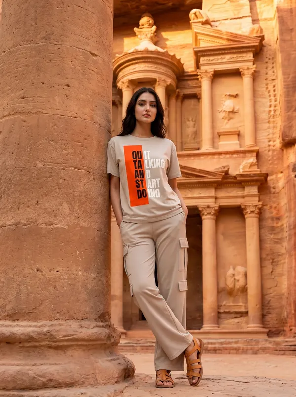 Fasense_Women's_"Start_Doing"_Tencel_Modal_Lycra_Oversized_Tshirt_and_Cargo_Set_-_Motivational_Night_Suit
