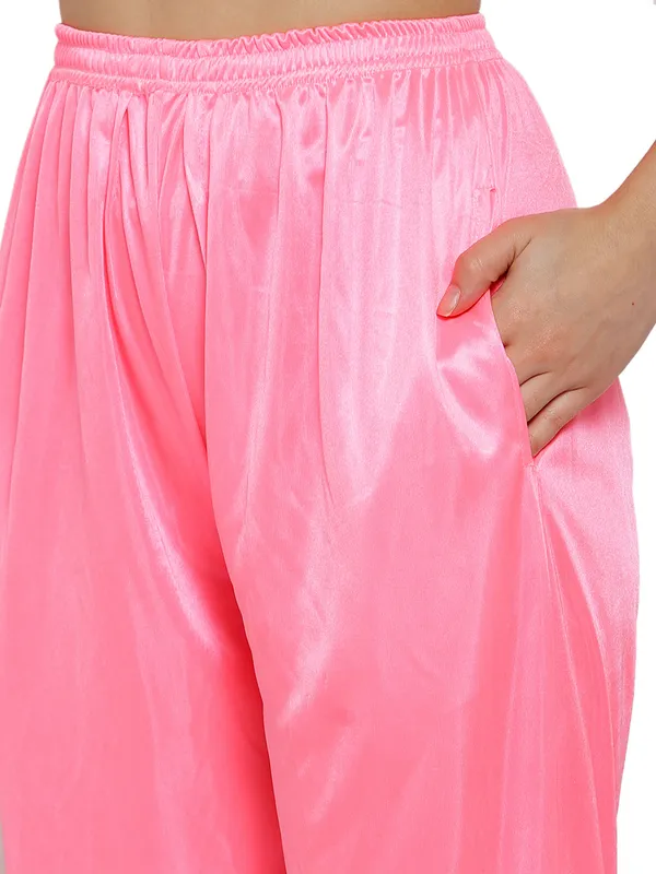 Women's_Pink_Satin_Top_and_Pyjama_Set_V-Neck_Half_Sleeve_Nightwear_with_Contrast_Lace_Trim