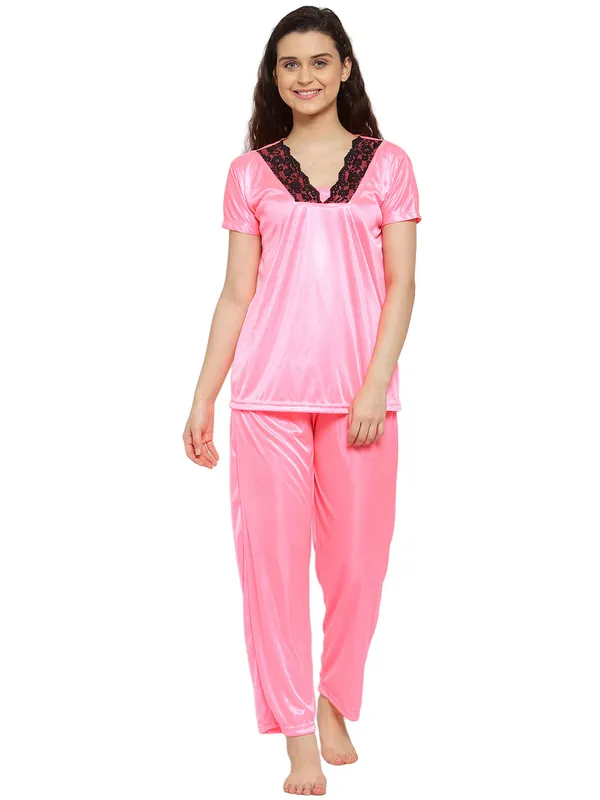 Women's_Pink_Satin_Top_and_Pyjama_Set_V-Neck_Half_Sleeve_Nightwear_with_Contrast_Lace_Trim