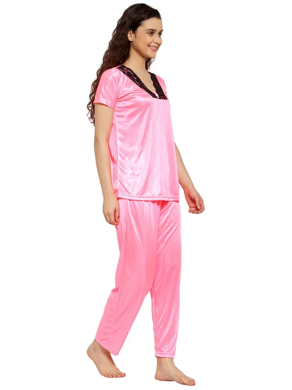 Women's_Pink_Satin_Top_and_Pyjama_Set_V-Neck_Half_Sleeve_Nightwear_with_Contrast_Lace_Trim