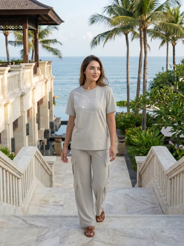Fasense_Women's_"Hand-Holding"_Tencel_Modal_Lycra_Oversized_Tshirt_and_Cargo_Set_-_Romantic_Minimalist_Night_Suit