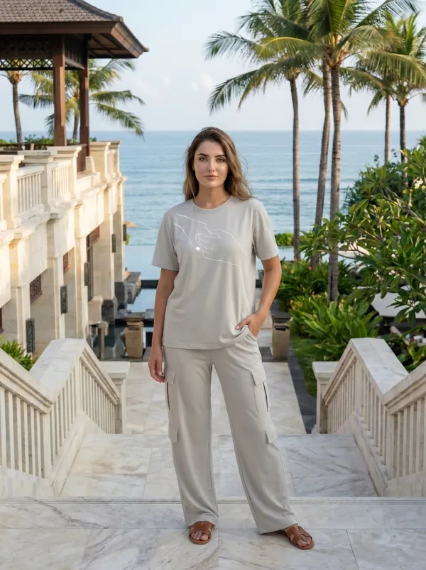 Fasense_Women's_"Hand-Holding"_Tencel_Modal_Lycra_Oversized_Tshirt_and_Cargo_Set_-_Romantic_Minimalist_Night_Suit