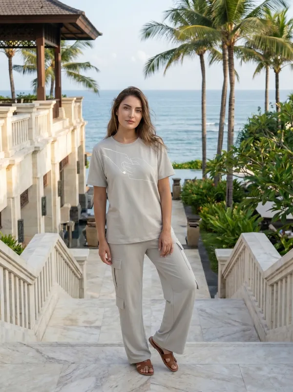 Fasense_Women's_"Hand-Holding"_Tencel_Modal_Lycra_Oversized_Tshirt_and_Cargo_Set_-_Romantic_Minimalist_Night_Suit