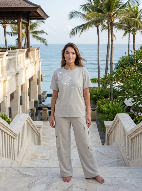Fasense_Women's_"Hand-Holding"_Tencel_Modal_Lycra_Oversized_Tshirt_and_Cargo_Set_-_Romantic_Minimalist_Night_Suit