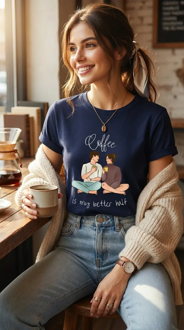 Fasense-Coffee_Is_My_Better_Half_TENCEL_T-Shirt_for_Women_-_NAVY_BLUE