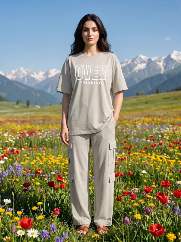 Fasense_Women's_"Over_Thinking"_Tencel_Modal_Lycra_Oversized_Tshirt_and_Cargo_Set_-_Fun_Graphic_Night_Suit