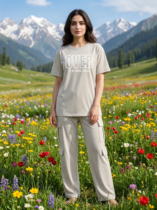 Fasense_Women's_"Over_Thinking"_Tencel_Modal_Lycra_Oversized_Tshirt_and_Cargo_Set_-_Fun_Graphic_Night_Suit