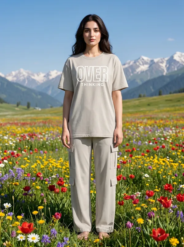 Fasense_Women's_"Over_Thinking"_Tencel_Modal_Lycra_Oversized_Tshirt_and_Cargo_Set_-_Fun_Graphic_Night_Suit