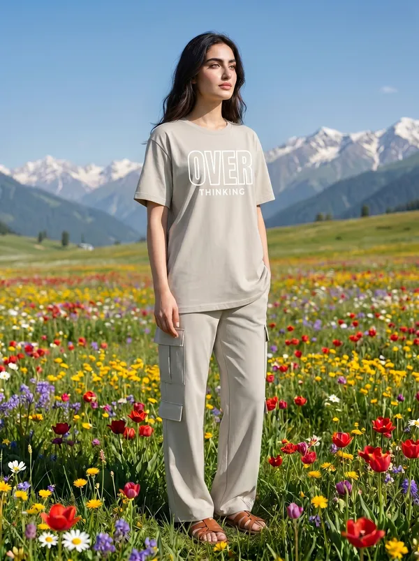 Fasense_Women's_"Over_Thinking"_Tencel_Modal_Lycra_Oversized_Tshirt_and_Cargo_Set_-_Fun_Graphic_Night_Suit