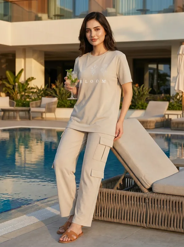 Fasense_Women's_"Bloom"_Tencel_Modal_Lycra_Oversized_Tshirt_and_Cargo_Set_-_Floral_Breathable_Night_Suit
