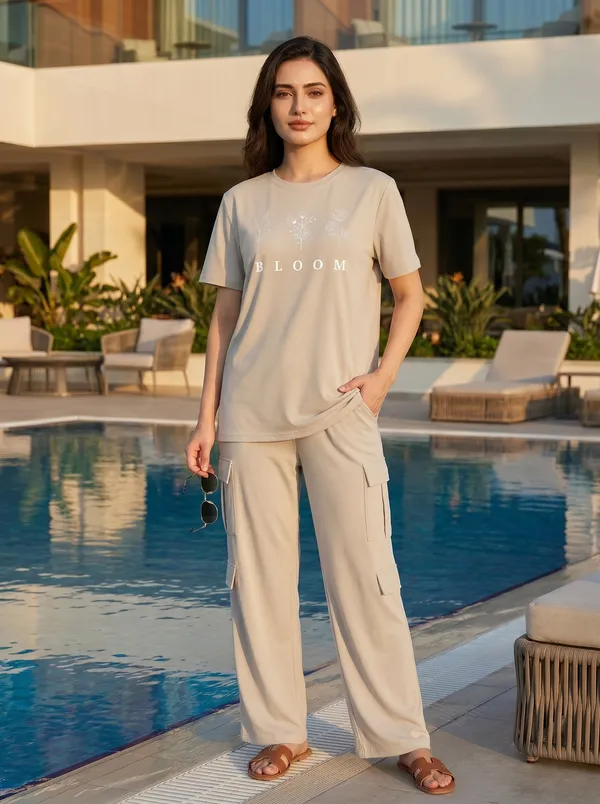 Fasense_Women's_"Bloom"_Tencel_Modal_Lycra_Oversized_Tshirt_and_Cargo_Set_-_Floral_Breathable_Night_Suit