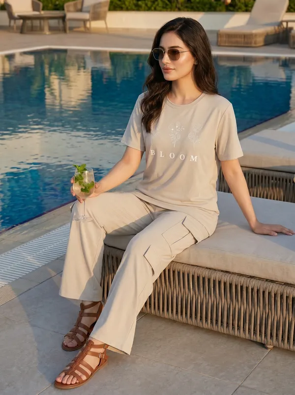 Fasense_Women's_"Bloom"_Tencel_Modal_Lycra_Oversized_Tshirt_and_Cargo_Set_-_Floral_Breathable_Night_Suit