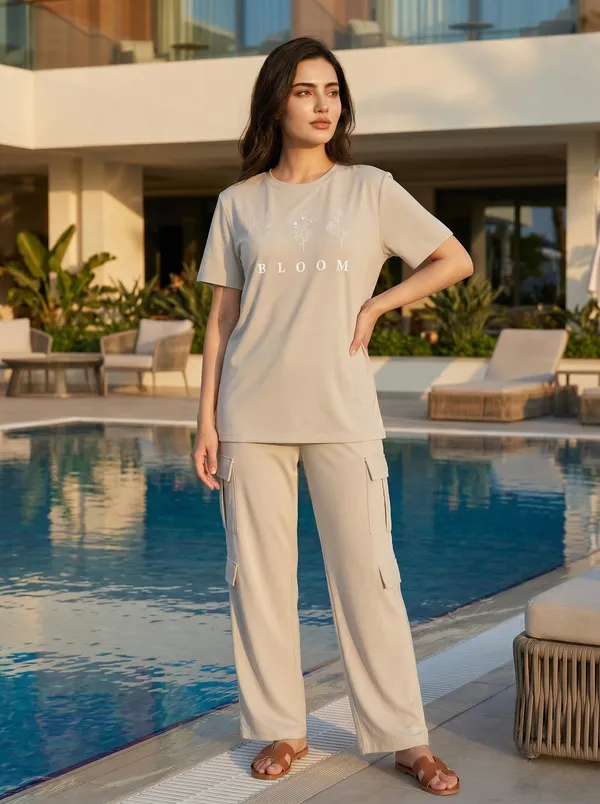Fasense_Women's_"Bloom"_Tencel_Modal_Lycra_Oversized_Tshirt_and_Cargo_Set_-_Floral_Breathable_Night_Suit