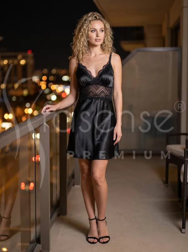Seductive_Black_Satin_Babydoll_Nighty_with_Contrast_Black_Lace_Waistband_&_Sheer_Lace_Back