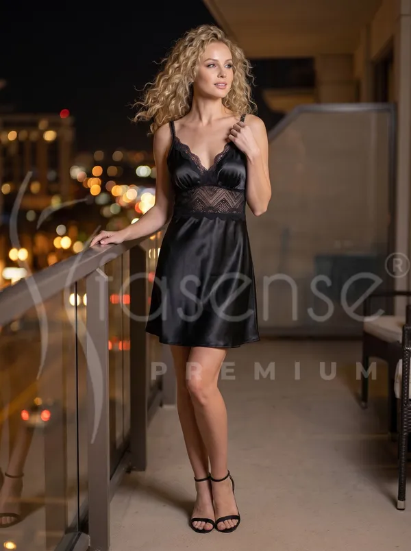 Seductive_Black_Satin_Babydoll_Nighty_with_Contrast_Black_Lace_Waistband_&_Sheer_Lace_Back