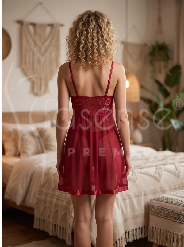 Seductive_Maroon_Powernet_Babydoll_Nighty_with_Lace_Bust_&_Low_Back_Cut