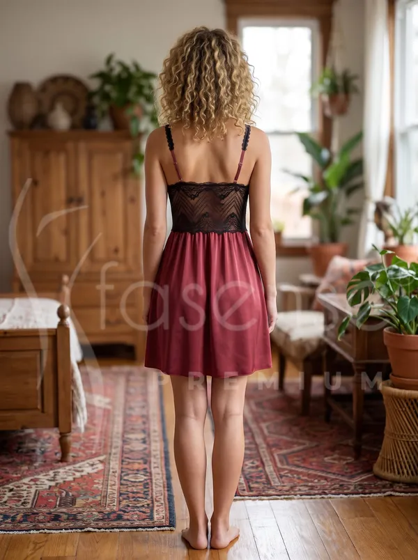 Seductive_Maroon_Satin_Babydoll_Nighty_with_Contrast_Black_Lace_Waistband_&_Sheer_Lace_Back