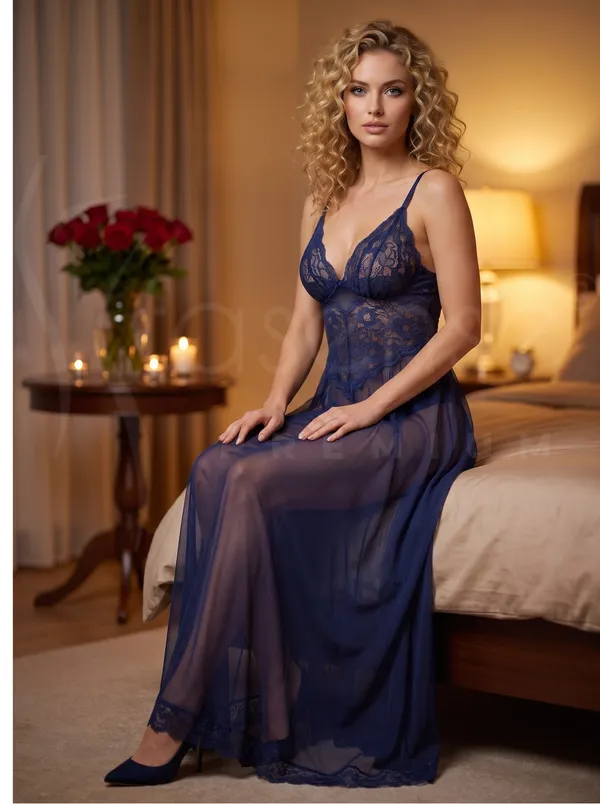 Sensual_Navy_Blue_Powernet_Long_Babydoll_Dress_with_Floral_Lace_Bust_&_Dual_High_Slits
