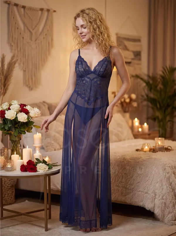 Sensual_Navy_Blue_Powernet_Long_Babydoll_Dress_with_Floral_Lace_Bust_&_Dual_High_Slits