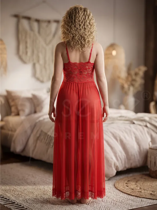 Sensual_Red_Powernet_Long_Babydoll_Dress_with_Floral_Lace_Bust_&_Dual_High_Slits