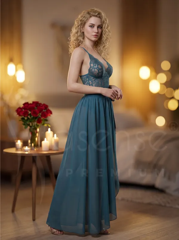 Sensual_Red_Powernet_Long_Babydoll_Dress_with_Floral_Lace_Bust_&_Front_High_Slit