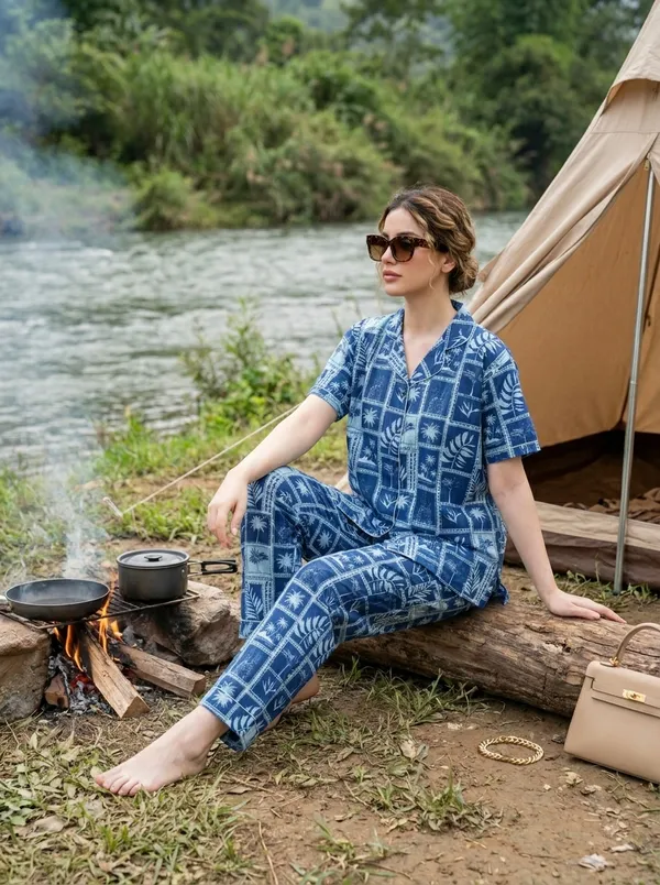 Fasense_Women's_Rayon_Cotton_Tropical_Print_Pajama_Set,_Blue_Notch_Collar_Nightsuit
