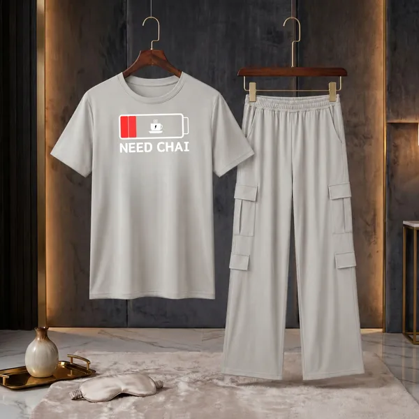 Fasense_Women's_"Need_Chai"_Tencel_Modal_Lycra_Oversized_Tshirt_and_Cargo_Set_-_Desi_Graphic_Night_Suit