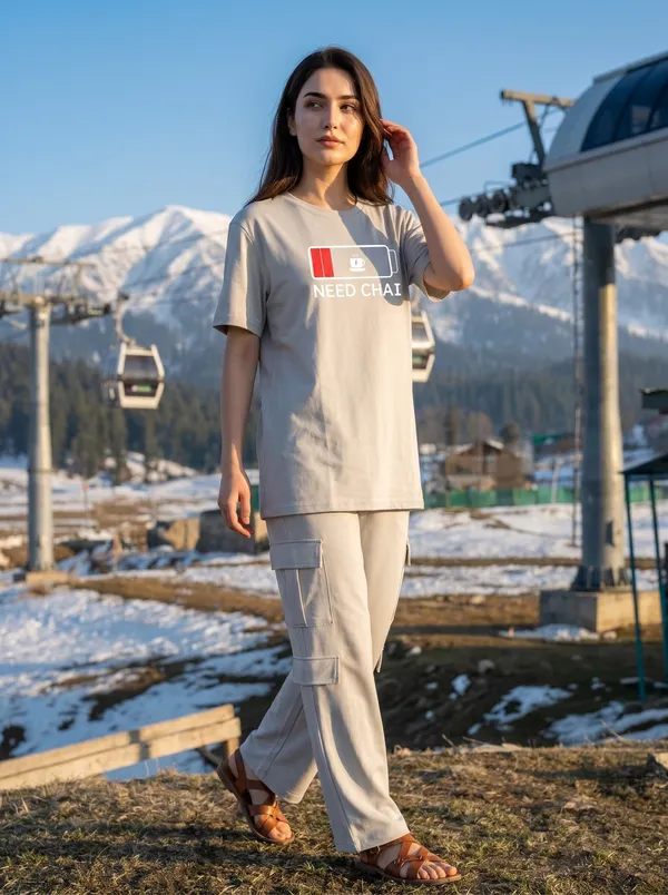 Fasense_Women's_"Need_Chai"_Tencel_Modal_Lycra_Oversized_Tshirt_and_Cargo_Set_-_Desi_Graphic_Night_Suit